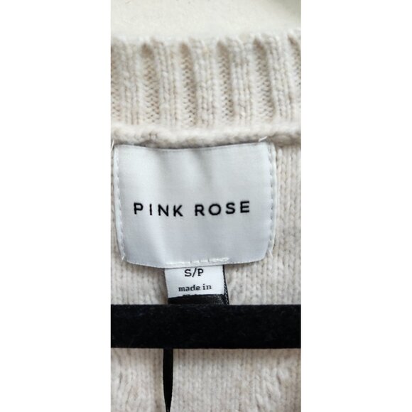 Pink Rose Beige Cable Knit Sweater Vest Women’s S V-Neck Sleeveless Diamond - Picture 5 of 9